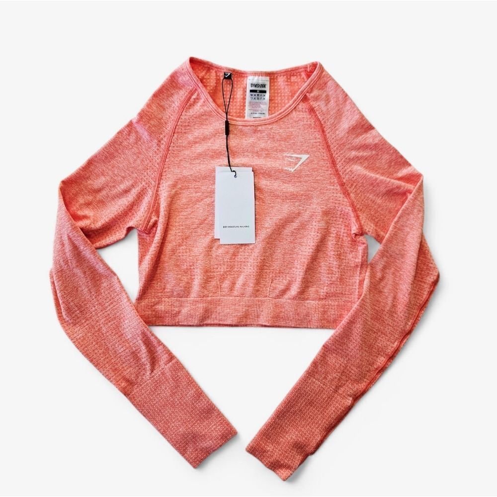 NWT Gymshark Vital Seamless Compression Long Sleeve Crop Top in Coral Marl M - Picture 3 of 13